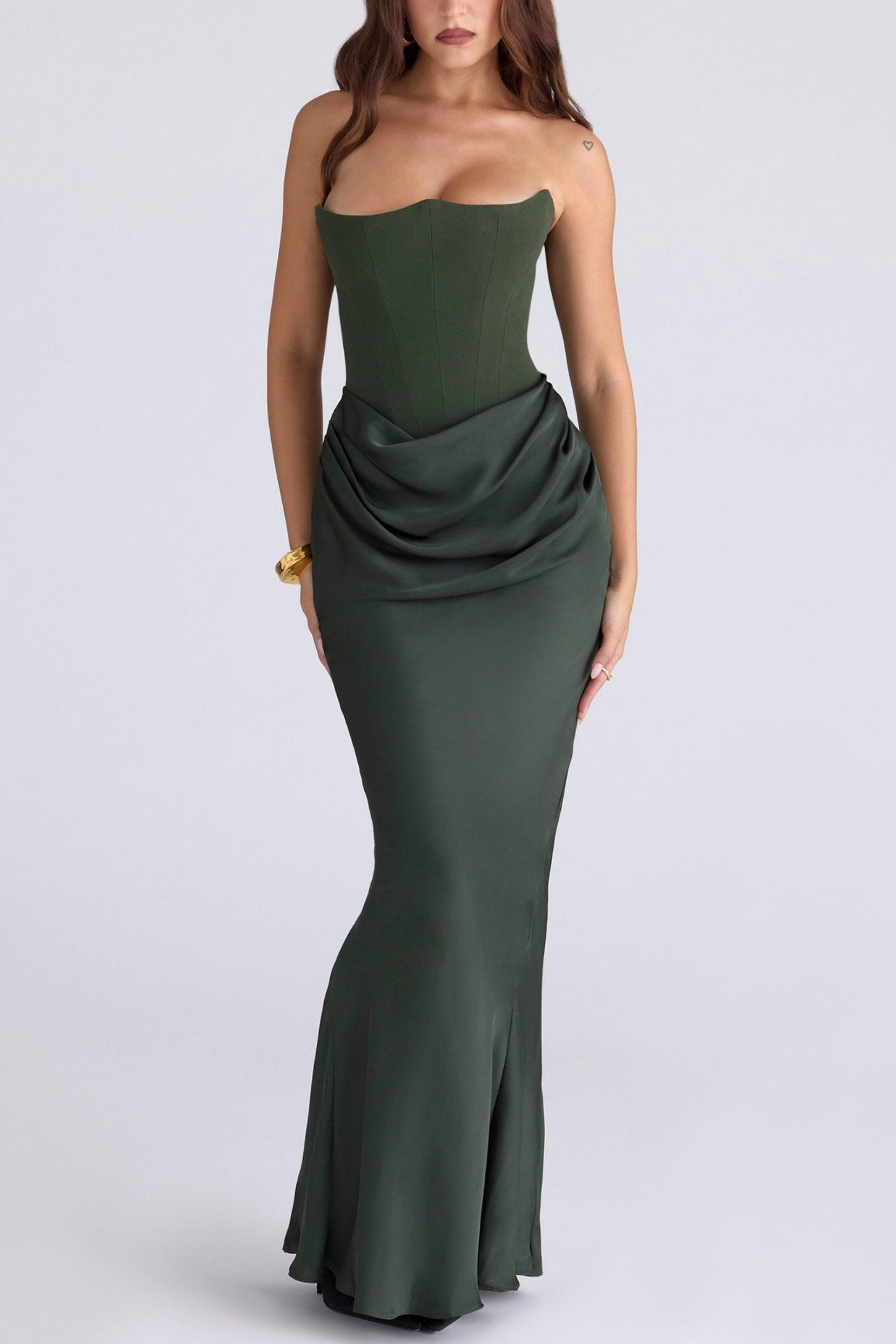 Sheath-Column Maxi Satin Dress 890654168879 - 7 Days / Dark Green / XS - COCOMELODY